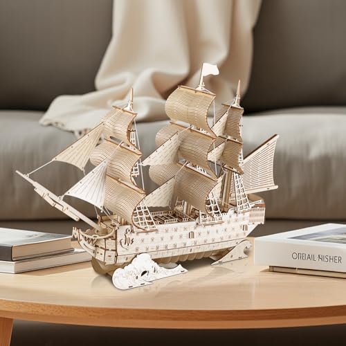 comfoyar 3D Puzzle Sailing Ship, Wooden Boats Model Kits for Adults to Build, DIY Construction Craft Kits, Home Decor and Christmas Birthday Valentine Gifts for Men Women - Image 3