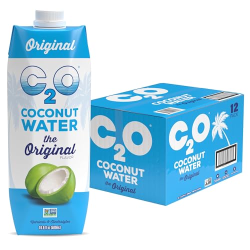 Image of C2O - Coconut Water, The Original Flavor (12 Pack) - Made with Fresh Coconut Water - Plant Based, Non GMO Water - Natural Hydration, Essential Electrolytes, & Potassium - 12 Tetra Packs, 16.9 FL OZ