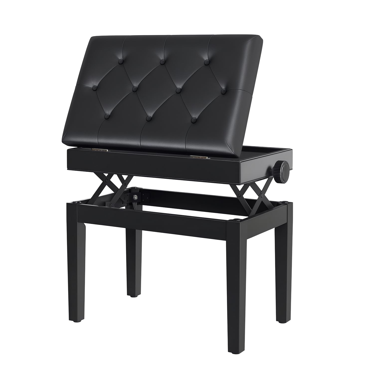 HOMCOM Banqueta para Piano Banco para Piano con Ajustable en Altura de 48 a 58 cm Espacio de Almacenamiento Patas de Madera Taburete para Teclado Acolchado Negro