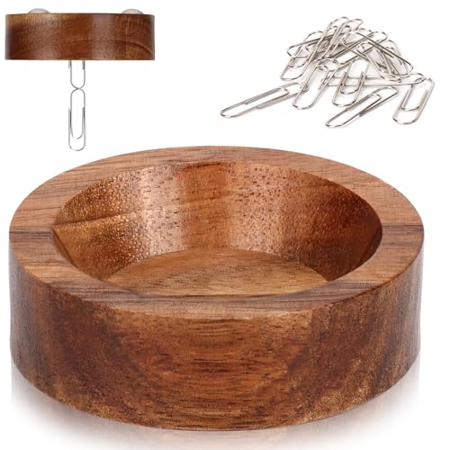 WANGDEFA 6,5 x 2 cm - Distributeur de trombones magnétique - En bois - Support magnétique pour trombones, trombones, conteneurs pour fournitures de bureau...