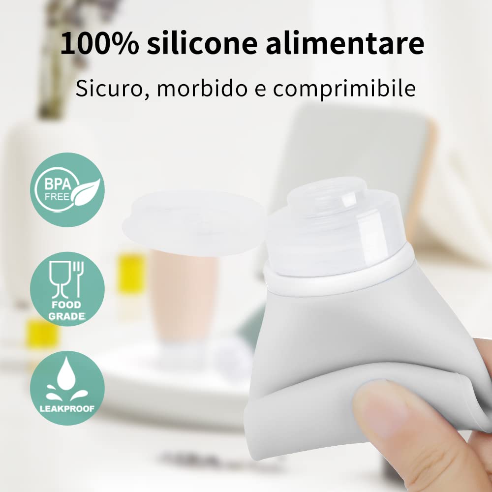 Opret Bottiglie da Viaggio 100ml in Silicone, 3 Pezzi Kit Contenitori da Viaggio Flaconi con Custodia per Shampoo, Liquidi and Lozione, Nessun BPA
