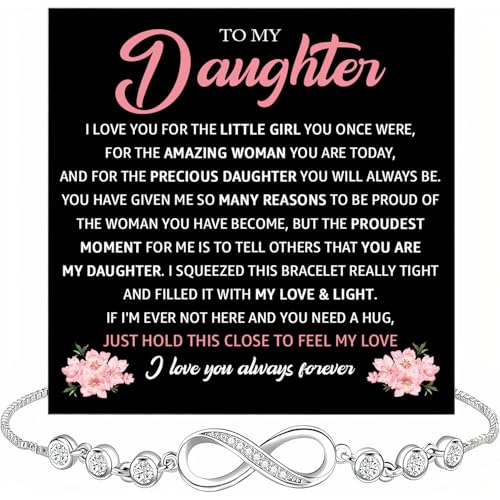 To My Daughter Bracelet From Mom Or Dad With Heartfelt Message & Elegant Box, Sentimental Gifts For Daughter, Jewelry Gift For Little Girl From Mother and Father On Birthday, Graduation, Christmas