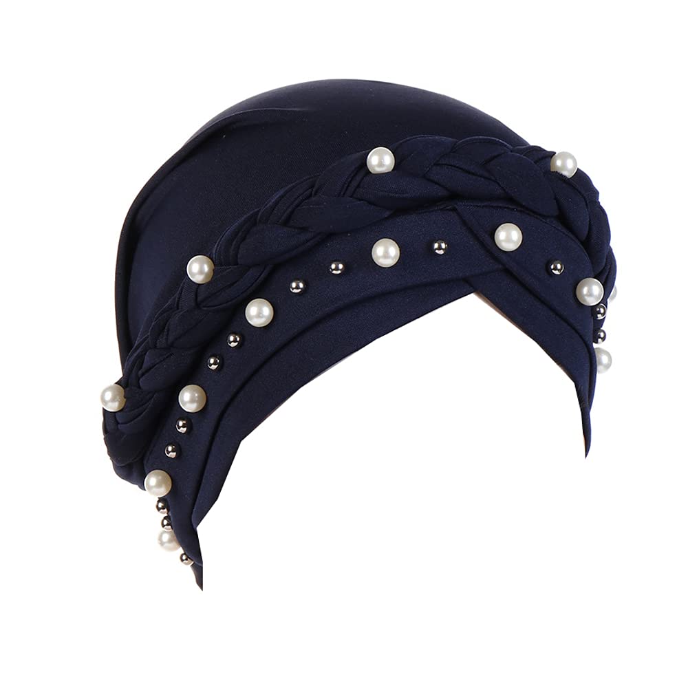 Jdyaoying Women's Navy Twisted Braid African Turban For Headwrap Beanie Cap Hair Cover Hat