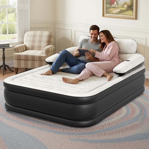 DWVO FullXL Size Air Mattress with Headboard & Cup Holders, Blow Up Bed with Built-in Pump & Carry Bag, Fast Inflation Air Bed for Home, Guests & Camping, 80" x 53" x 18", Gray - Image 2
