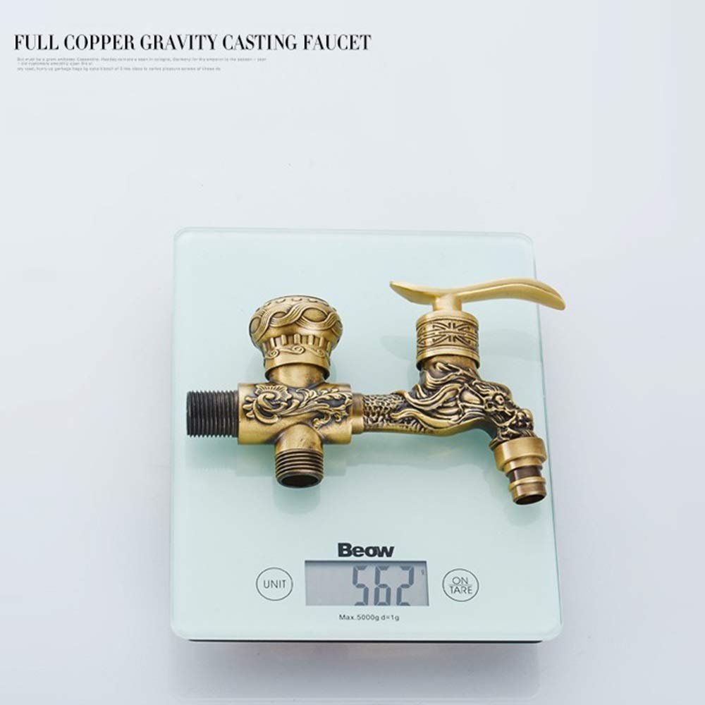 Doppio Rubinetto, Rubinetto da Giardino Stile retrò, Rubinetto valvola di Scarico a Doppia Sfera, Valvola Rubinetto Rubinetto Giardino, Rubinetto Lavatrice 1/2" x 3/4" x 3/4" Realizzato in Rame
