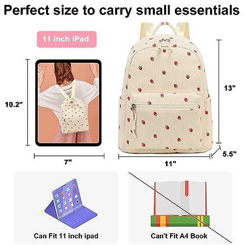 Bluboon Girls Mini Backpack Womens Small Backpack Purse Teens Cute Casual School Bookbag(Corduroy Strawberry) - Image 4