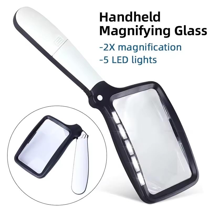 Lente d'ingrandimento portatile pieghevole con 5 luci a LED Lente d'ingrandimento ottica ad alta definizione