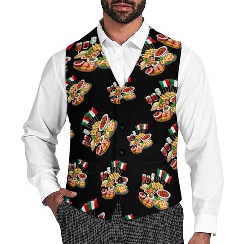 Italy Food with Italian Flag Novelty Men's Suit Vest Funny Formal Dress Vests Business Waistcoat