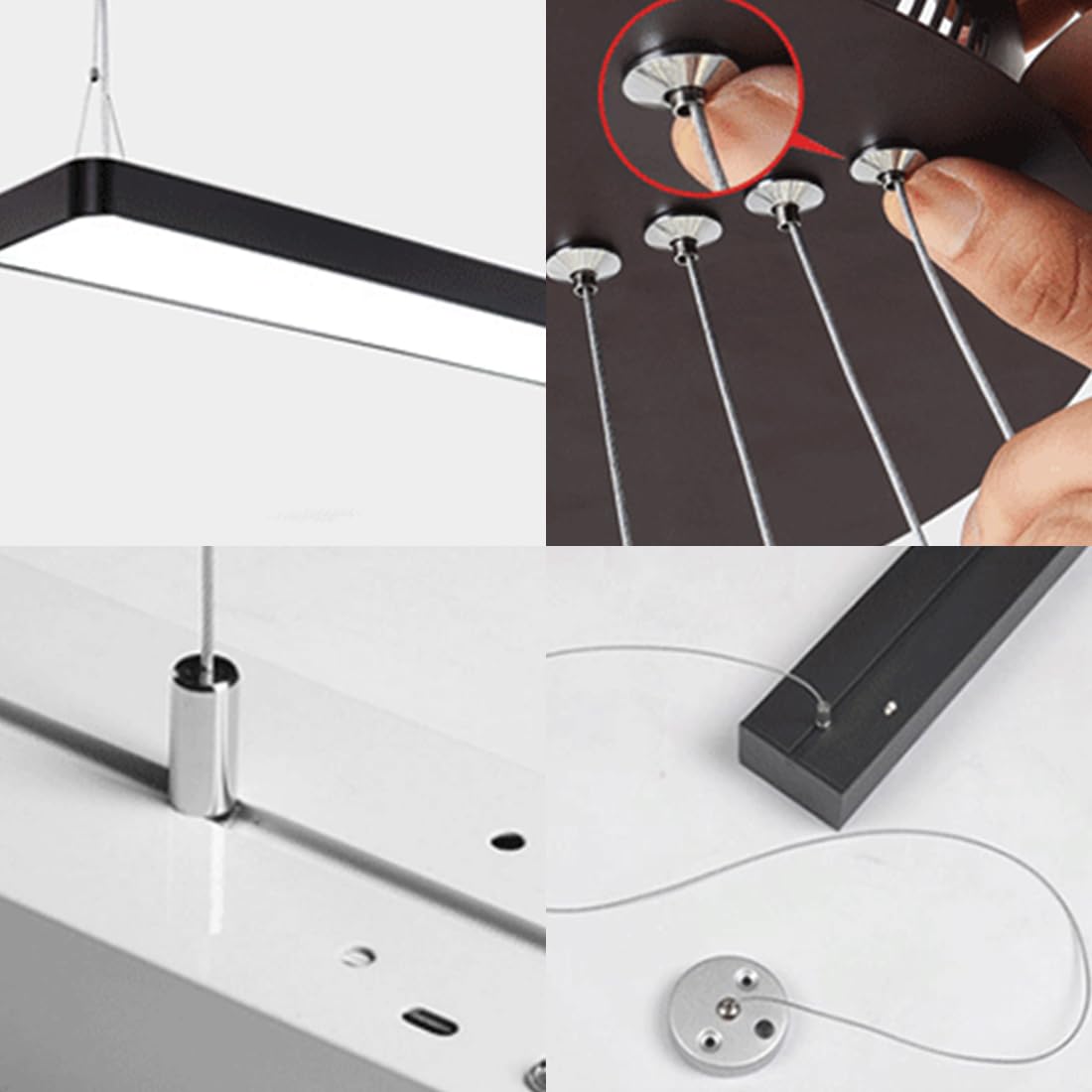 Kit De 4 Suspensions Plafond - Câble Acier 1,5mm X 2m, Réglable, Pour Luminaires, Panneaux LED, Photos