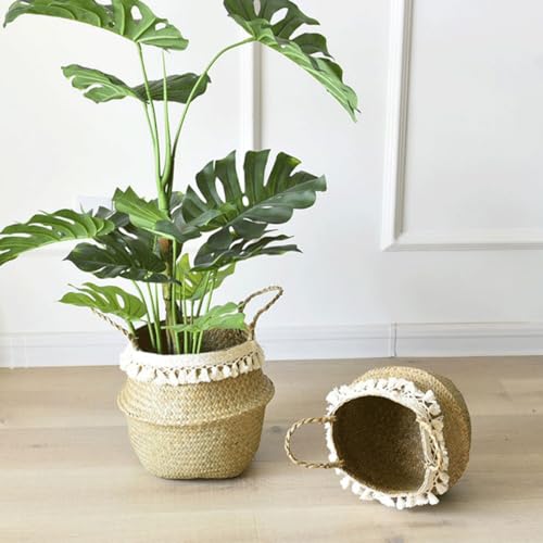 Panier tissé Herbe à mer pot de fleur intérieur et jardinière à anses