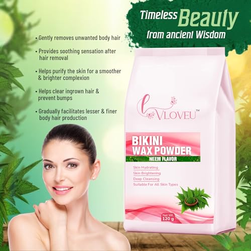 Image of VLOVEU Bikini Wax Powder for Women, Wax Powder for Hair Removal, Herbal Wax powder for instant Hair Remover All Types of Hair, No Pain, No Side Effects (Neem) 120 Gm (Pack of 1)