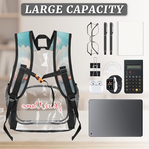 Personalized Large Clear Backpack Stadium Approved Heavy Duty PVC Plastic Custom Nautical Coastal Transparent Backpacks See Through Bag with Name, Ocean Beach Seashell3