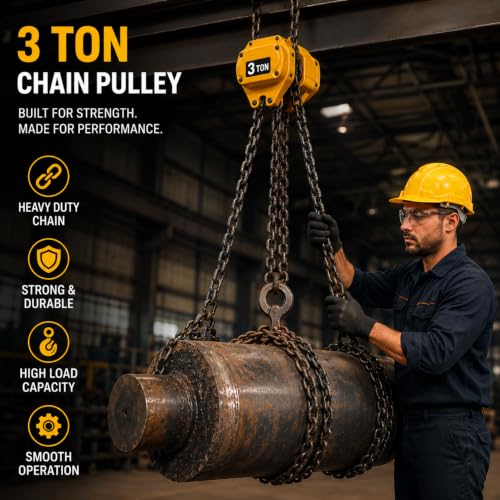 Image of 3 Ton Manual Chain Pulley Block, 3 Meter Lift Height, Standard Series, Heavy Duty Chain Hoist with Safety Hook for Industrial, Construction & Warehouse Use