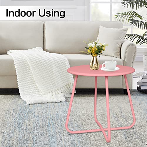 Babion Outdoor Side Tables, Metal Side Table Round Bedside Tables Sofa Table Modern Small Outdoor Side Tables Indoor Snack Table Waterproof Anti-Rust Small End Table For Patio（Light Pink #TOP1