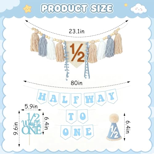 Boho Blue Halfway to One Boy Birthday Decorations, 6 Months Party Set by ROPCIA - Used condition - Image 3