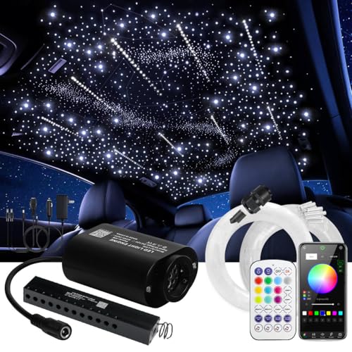 Image of Small Size Fiber Optic Starlight Headliner Kit, Shooting Stars + Twinkle + Sound-Activated APP& Remote Control Starlight Engine for Car Home, 500pcs 13.1ft