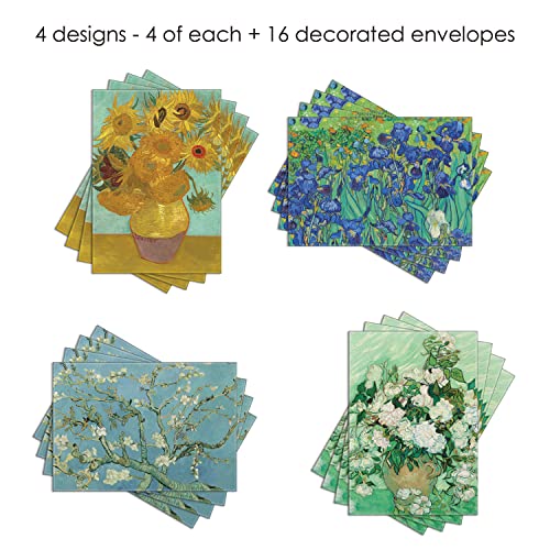 Image of RainCaper Fine Art Keepsake 5x7 Blank Stationery van Gogh Greeting Note Cards With Decorative Envelopes, Gift Boxed Set of 16 | 300 GSM Cardstock (van Gogh Flowers)