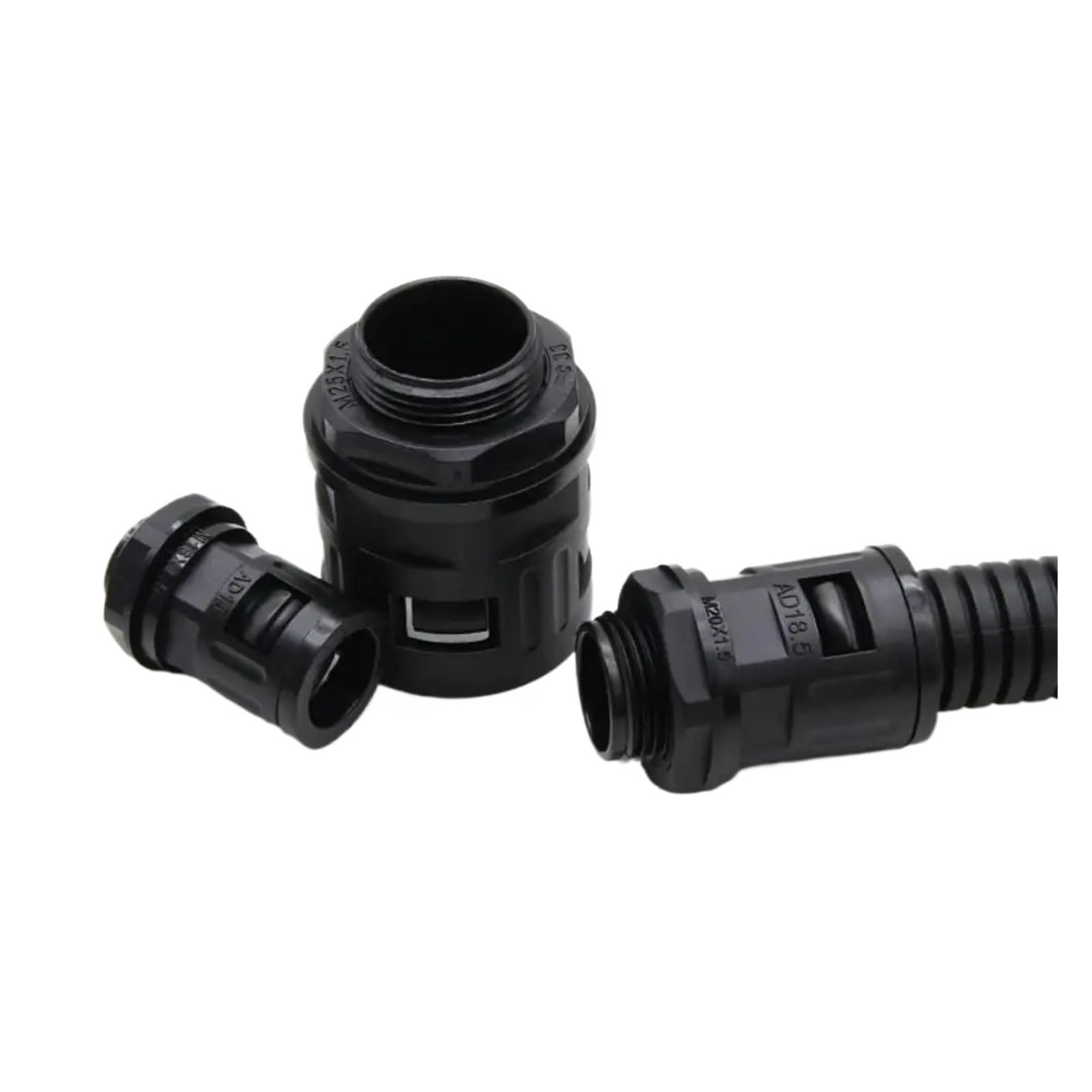 SHGUOMSC Corrugated Tube Joints 10PCS AD15.8 Plastic Pipe Connector Black Multisize M12 M16 M18 M20 Cable Gland PP(AD10 M12)
