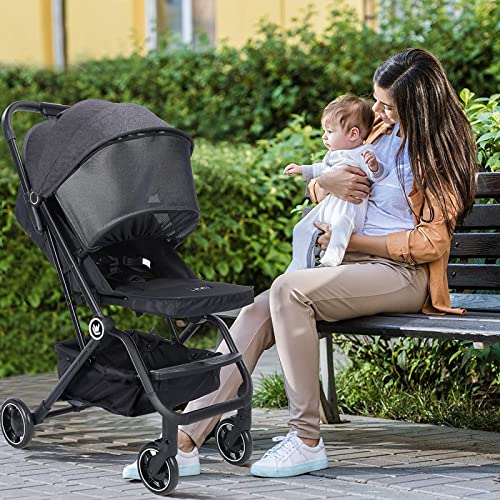 Rollingsurfer Lightweight Baby Stroller, One Hand Easy Fold Compact Travel Pushchair With Cup Holder & Oversize Basket, Sleep Shade - Infant Buggy For Airplane Travel And More #TOP4