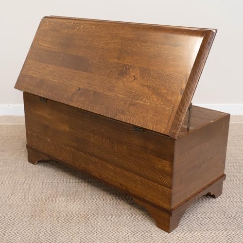 Image of Rustic Red Door Co. Cedar Hope Chest with Waterfall Top, Amish Made Wooden Storage Trunk Box for Bedroom, Blanket, Clothes, Anti-Slam Hinges and Lock, 36 inch, Rustic Quartersawn Oak Wood, Asbury Stain