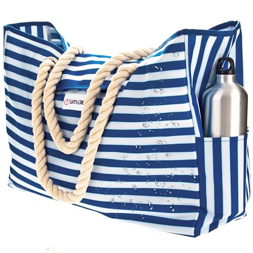 Image of SHYLERO Beach Bag and Pool Bag - Magnetic Snap Closure - Water Resistant | Beach Tote is Family Size L22 inchxH15 inchxW6 inch and Includes an Airtight Pouch. Machine Washable