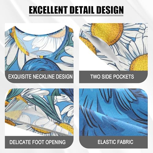 Cute Blue Duck Floral Flowers Summer Pajamas Set 2 Piece Short Cotton Sleepwear, 5-14 Years4