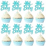 Cyodoos 24個 雪の結晶 Oh Baby カップケーキトッパー ブルーフラッシュ 冬 アナと雪の女王 ベビーカップケーキ 冬 ワンダーランド ベビーギフト 誕生日 男の子 冬 雪の結晶 パーティーデコレーション
