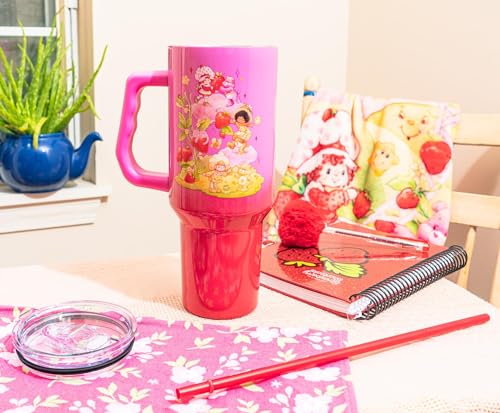 Image of Silver Buffalo Care Bears and Strawberry Shortcake Ombre Double Walled Stainless Steel Tumbler with Handle, Fits in Standard Cup Holder, 40 Ounces