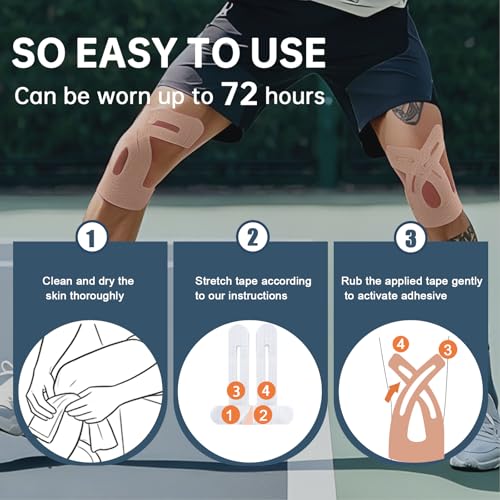 Image of Precut Kinesiology Tape for Knees, 20 Pcs - Knee Support & Stability, Knee Pain Relief Athletic Tape - Waterproof & Elastic, Breathable Hypoallergenic Latex-Free Tape, Beige