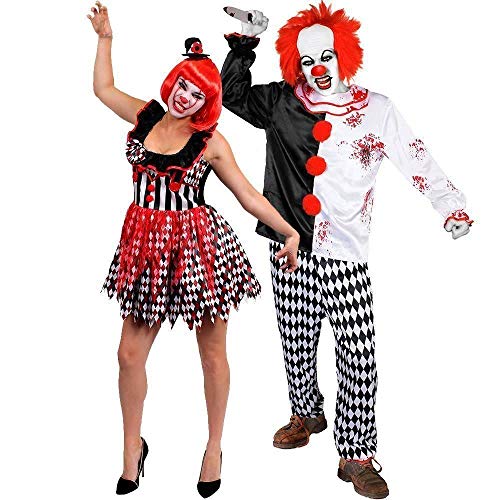 Disfraz de Halloween para parejas de asesino de lujo con accesorios (hombre grande + mujeres: mediano)