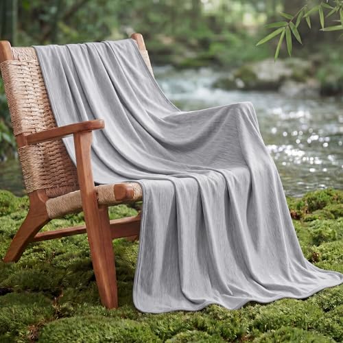 Image of Bedsure Light Grey Cooling Blanket Twin XL for Hot Sleepers - Summer Cold Blanket with Rayon Derived from Bamboo for Twin Size Bed, Ice Cool Cold Lightweight Arc-Chill Thin Summer Bedding, 60x90