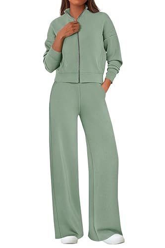 PRETTYGARDEN Womens 2 Piece Outfits Spring Sweatsuits Zip Up Sweatshirt