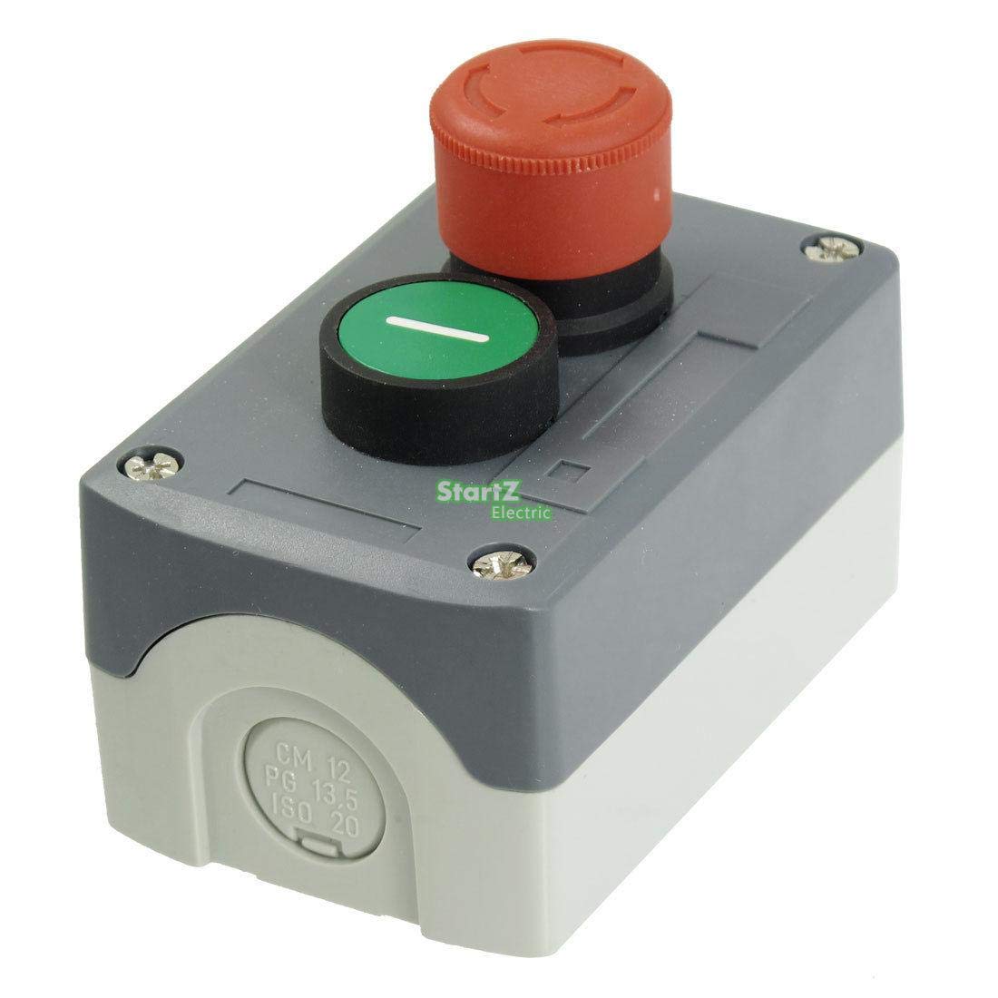 240V 3A Red Emergency Stop Momentary Green Flat Pushbutton Switch Station Box