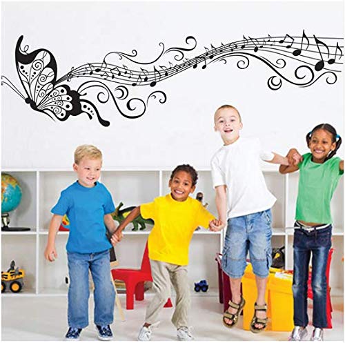 Newberli Negro Música Mariposa Decoración De La Pared Stave Note Pegatinas De Pared Pvc Calcomanías De Pared/Vinilo Adhesivo Decoración Del Hogar Para Niños Habitación Extraíble