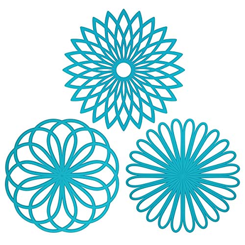 ME.FAN Silicone Trivet Mat - Kitchen Hot Pads for Pots & Dish - Insulated Teapot Trivet - Flexible, Durable, Non-Slip Large Coasters 3 Set Light Blue