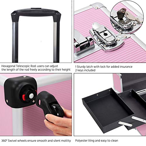 Foto von Yaheetech 4 in 1 Kosmetikkoffer groß Schminkkoffer Kosmetikorganiser Multikoffer Schmuckkoffer Friseurkoffer Handgepäck Beauty Case Rosa