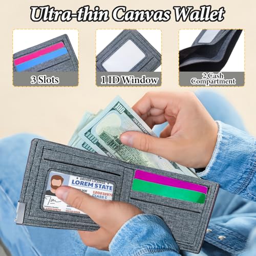 Mens Slim Wallet, Denim Fabric Men's Wallet Minimalist Wallet for Men, Mens Bifold Wallet Small Wallet for Teen Boys, Portable Credit Card Wallet for Work, Shopping (Jet Black)4