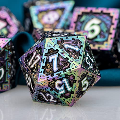 Aruohha Metal D&D Dice Set Dragon Design Dnd Rainbow Dice With Gift Box, D + D 7Pcs Large Polyhedral Dice For Dungeons And Dragons Rpg Role Playing Games Handmade D And D Dice D20 D12 D10 D8 D6 D4 #TOP3