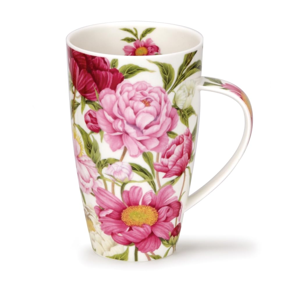 Dunoon White Bone China Classic Floral Mug (Peonies)