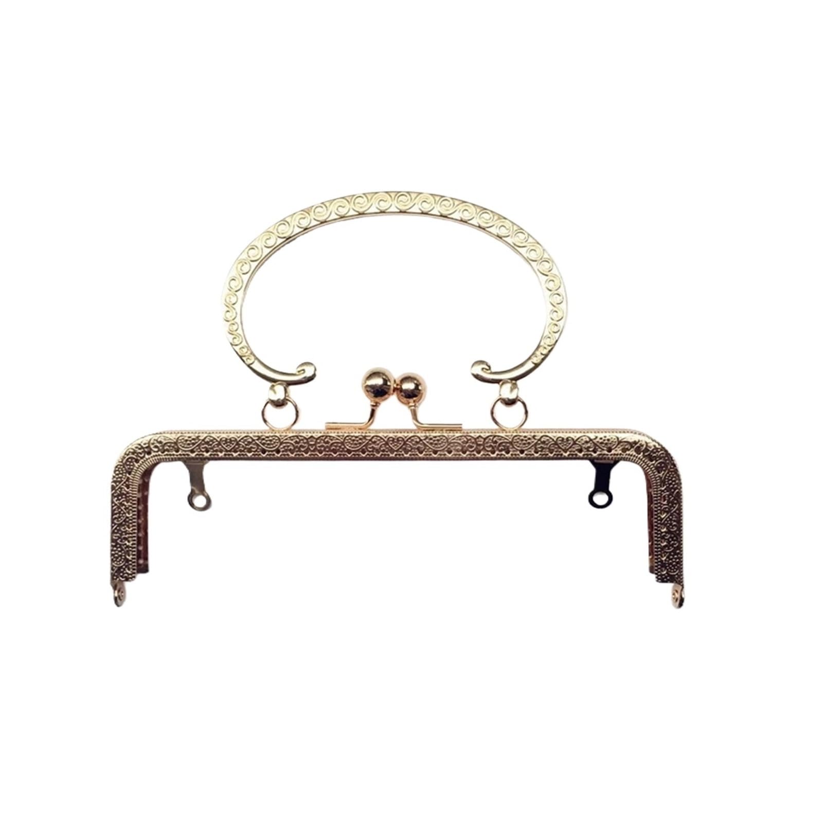 PVUVTNAHW 2pcs Antique Bronze Golden 20cm Big Size Metal Purse Frame Vintage Handle Tone Kiss Clasp DIY Bag Accessories(Light golden tone)