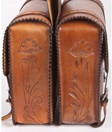 Horse Saddle Bag Cowhide Genuine Leather Western Equestrian Trail Tooling Carving Horse Saddle Bag Tooled Carved Pack Equipment Horse Saddle Bags Size: 10” L x 10” W x 3 ½” D inches, CRVD136