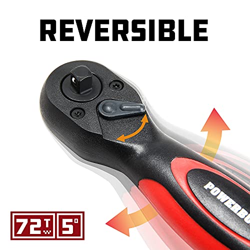 Image of Powerbuilt Stubby 3 /8 Inch and 1 /2 Inch Drive Composite Ratchet Handle, Reversible Socket Ratchet Wrench, 72 Tooth, Offset Comfort Handle - 940481
