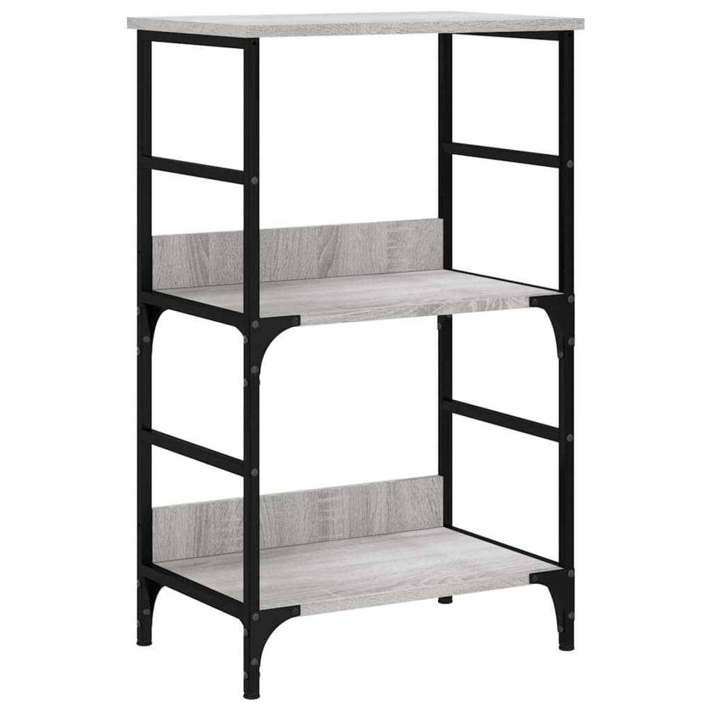 Bücherregal Grau Sonoma aus Holzwerkstoff mit Stahlrahmen 50x33x82 cm freistehend, offenes Regalsystem für Wohnzimmer, Büro, Kinderzimmer, platzsparend mit Stauraum und Ablagefach
