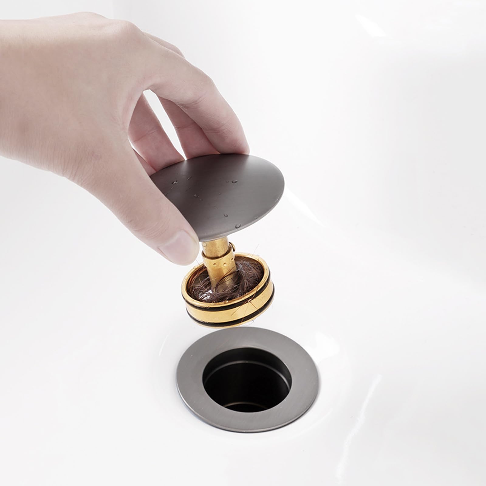 Bonde Lavabo avec Trop Plein Gris Pistolet, Bonde Lavabo Salle de Bain, Bonde Clic Clac, Bonde Lavabo Automatique,Gris Pistolet