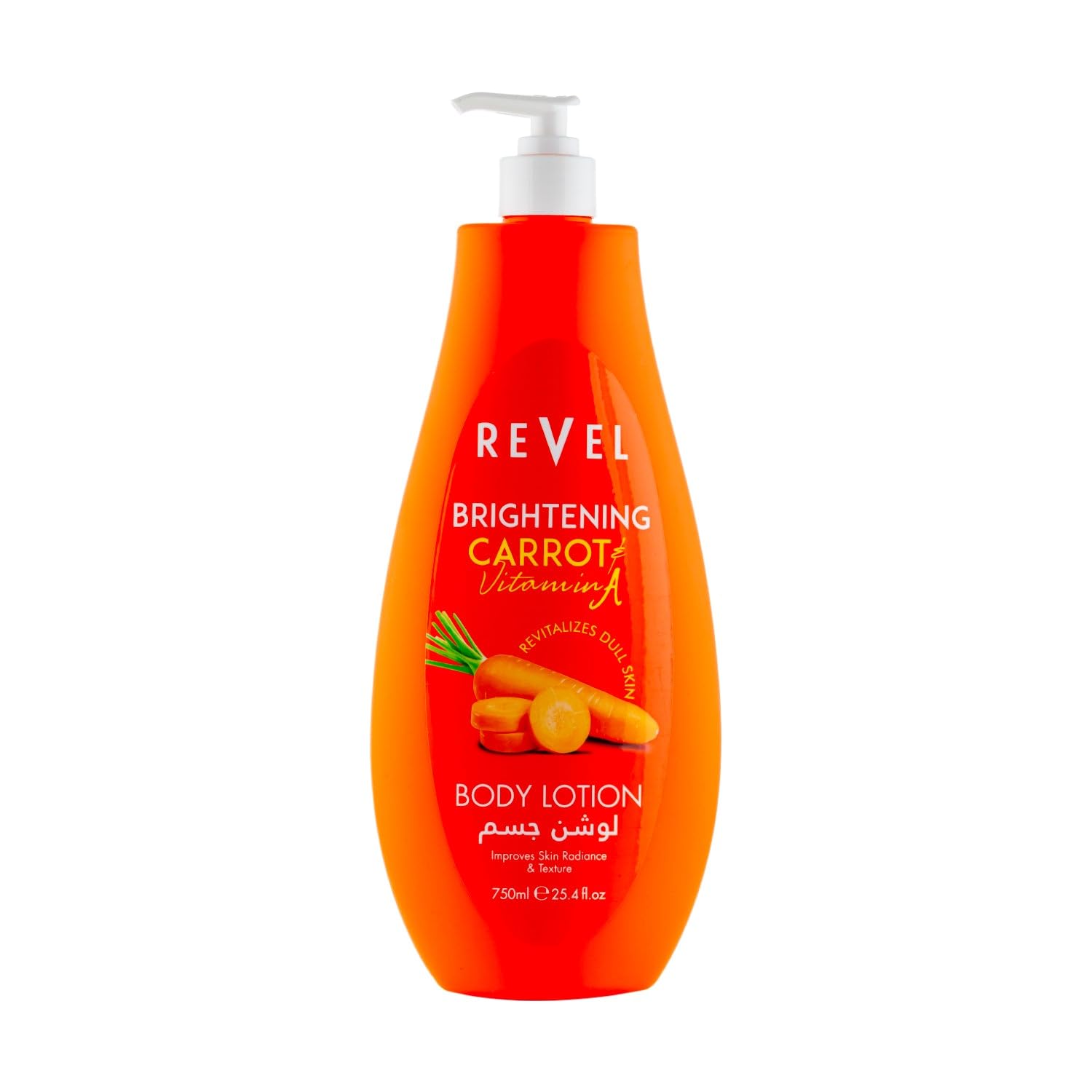 Revel Carrot Whitening Body Lotion 750ml, Natural Carrot Extract and Vitamin E, All Skin Types, Daily Moisturizer Care, for Men and Women
