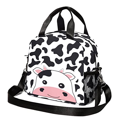 Wuetduz Cow Print Lunch Box Insulated Lunch Bag For Women Men, Large Capacity Portable Lunch Tote Bag With Adjustable Shoulder Strap For Boys Girls, Reusable Meal Prep Bag For Work School Picnic #TOP5