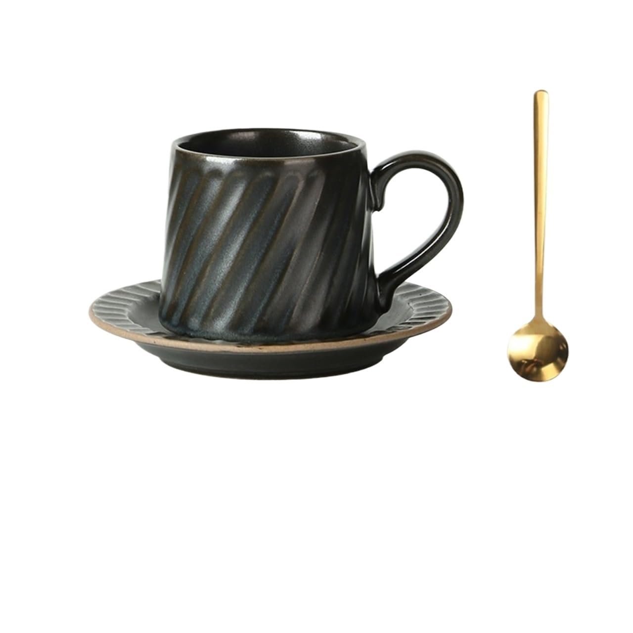 LIBANGRONG-888 Mugs Retro Ceramic Black Striped Cup Mug Afternoon Tea Milk Coffee with Saucer Spoon 300ml Milk Tea Cup