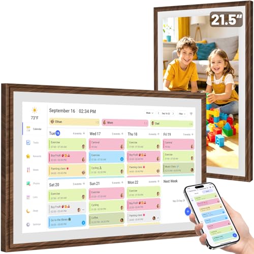 21.5 Inch Digital Calendar Chore Chart with Touchscreen - Full HD Interactive Display, Wall & Desk Mountable Family Planner, to-Do List & Meal Planner, Digital Picture Frame Gifts for Women Mom