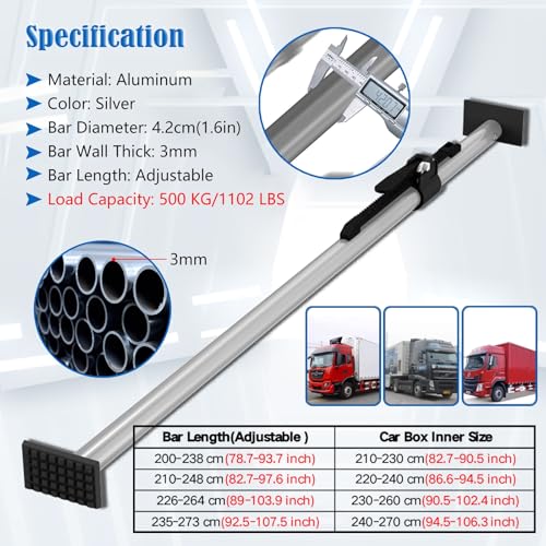 Barra a C regolabile in alluminio, stabilizzatore per blocco del carico a cricchetto, per Trud, leggero, si estende da 2 a 2,4 m, tappetini antiscivolo da 1 a 4 pezzi, perfetti per un trasporto sicuro