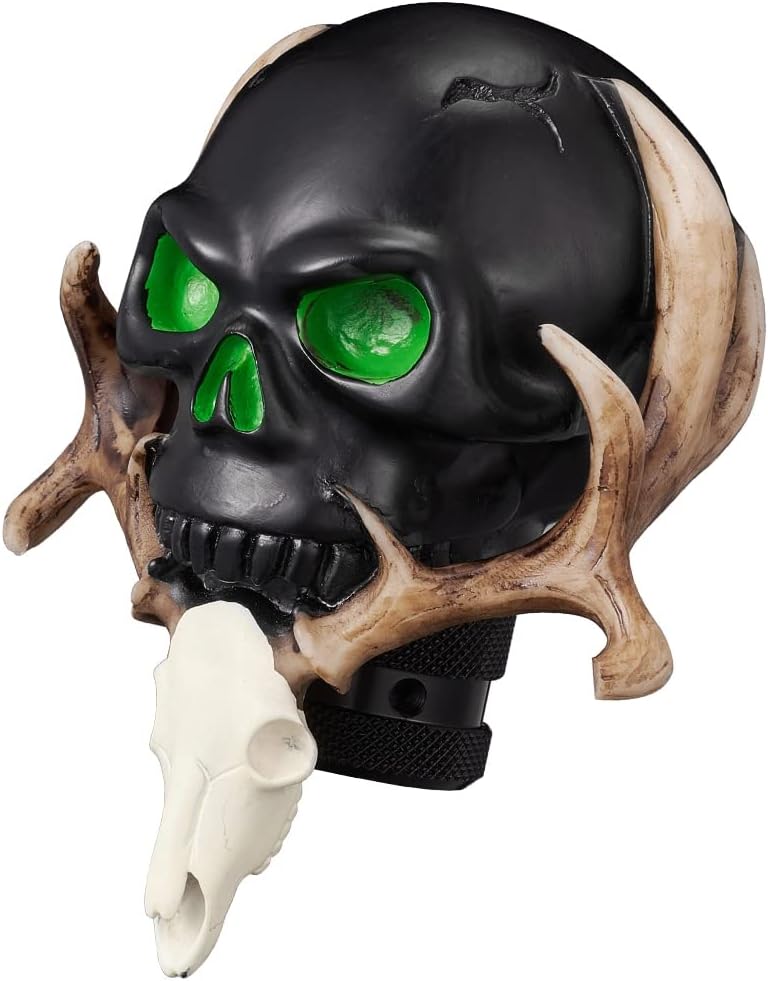 Shift Knob Automatic Skull Shape Gear Knob Replacement with 3 Adapter Black